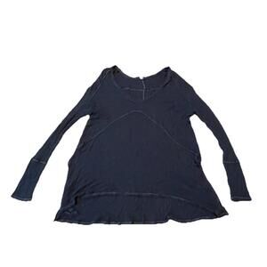 Free People Long Sleeve Black Oversized Knit Tunic Top Sz M Waffle Thermal H74